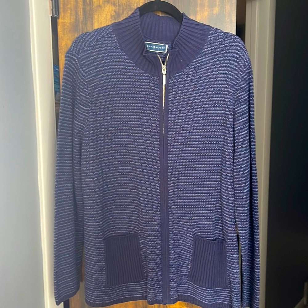 Karen Scott women’s cozy mock neck zip front cardigan sweater blue size XL NWT